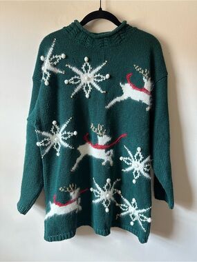 Vintage 90s Lauren Hansen Ramie Cotton Angora Blend Christmas Sweater